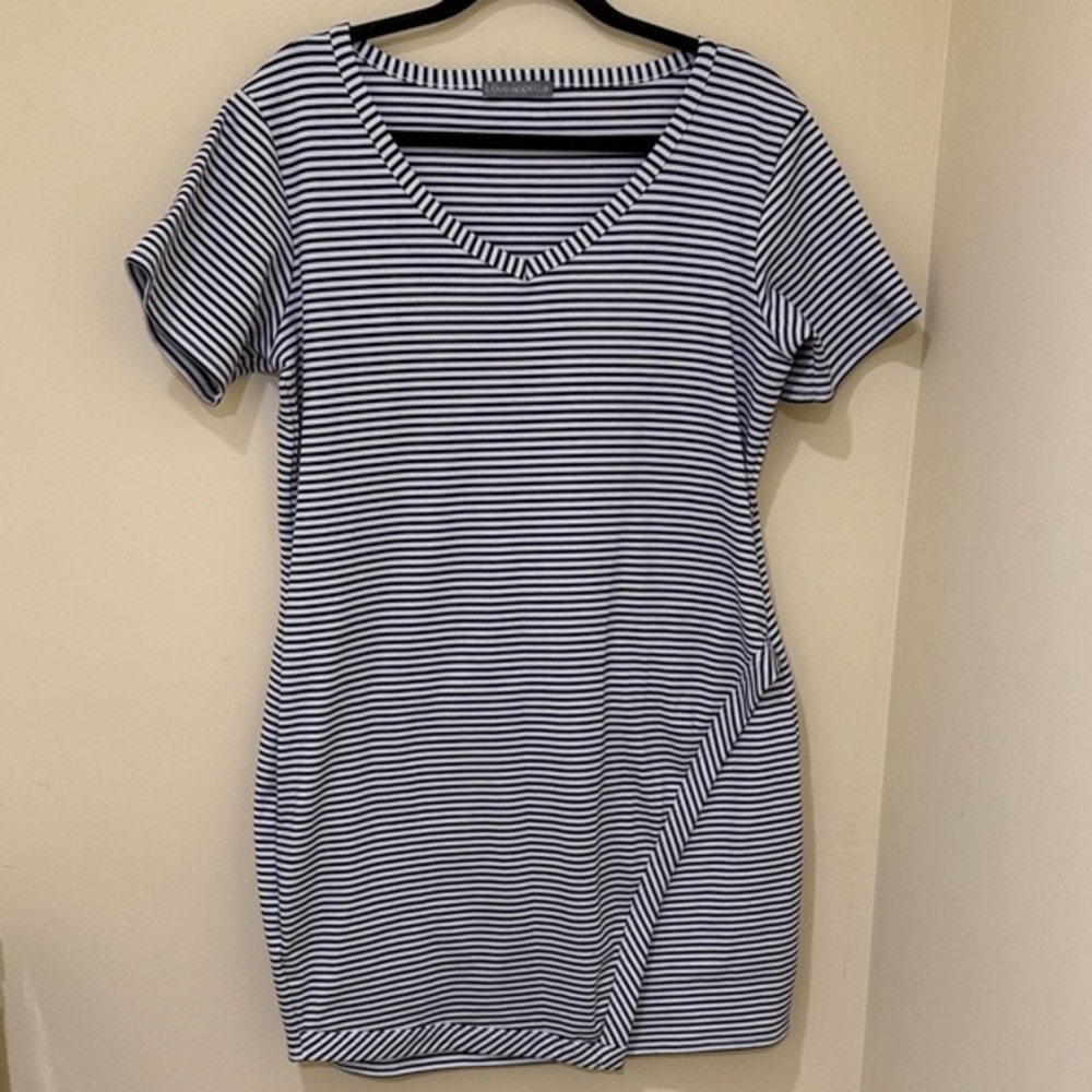 Loveappella Women’s Short Sleeve Striped Women’s Mini Dress Size Large Stretch